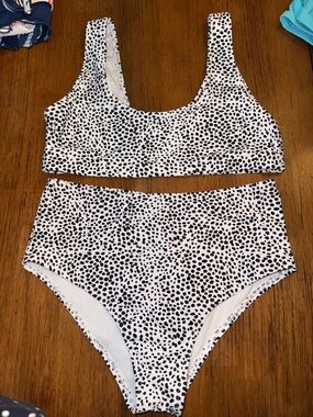 SHEIN Black and White Dalmatian Print High Waist Bikini